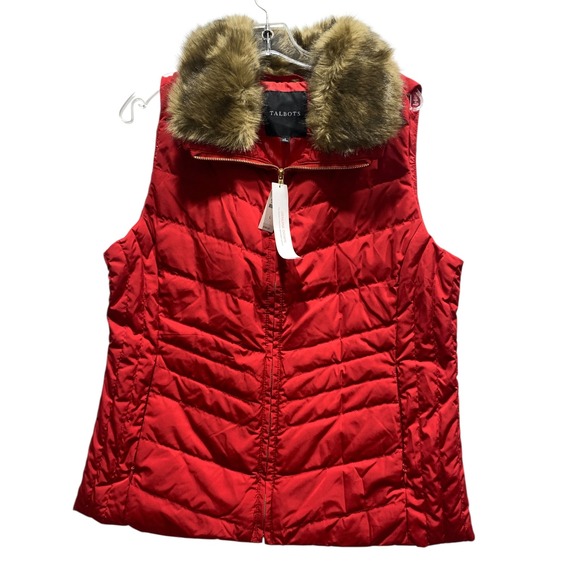 Talbots Jackets & Blazers - Talbots Red Quilted Puffer Vest Faux Fur Trim Zip Front Lightweight Warm Down